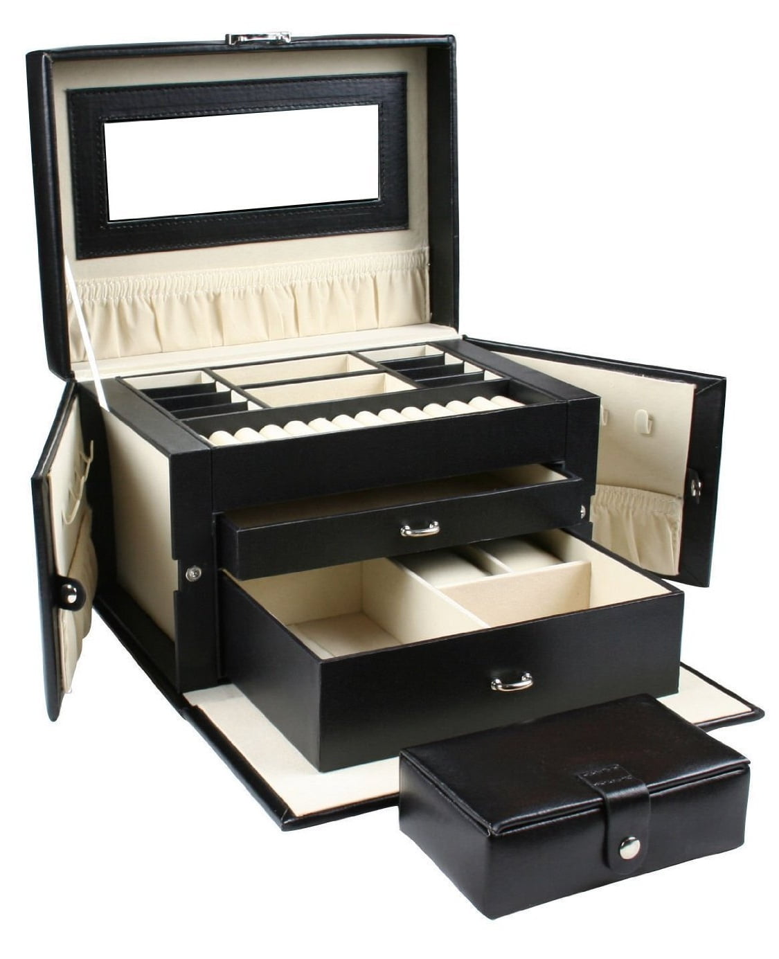New! Lock & Key Modern Aluminum Jewelry Box Storage Organizer Velvet Interior 