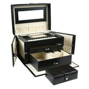 Black Leather Jewelry Box Case Storage Organizer With Travel Case and Lock
