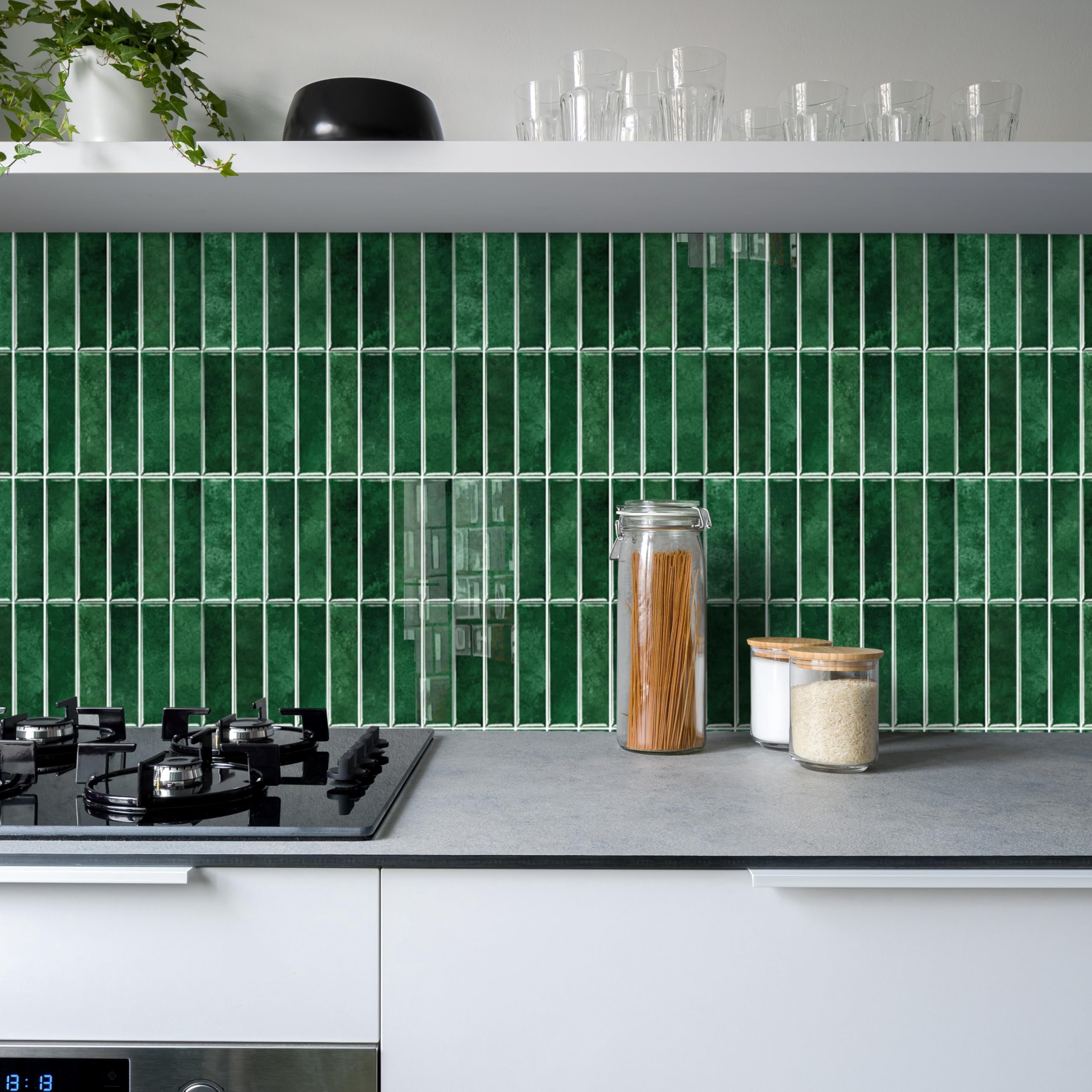 10 Sheets 12" X12inch Green 3d Vinyl Backsplash Tiles  Self-adhesive Peel And Stick Wall Tile Stickers On Subway For Kitchen Bathroom