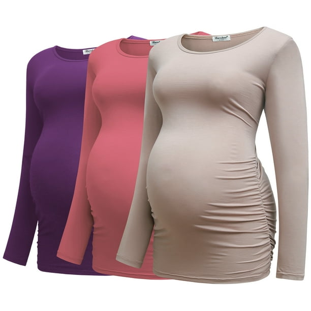Bearsland Women's Long Sleeve Maternity Tops Casual Side Ruched Clothes