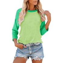 Htigea Women Raglan Sleeve Baseball T-Shirts Summer Casual 3/4 Sleeves Tops Loose Fit Pullover Tunics Basic Crewneck Blouse Green,L