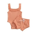thumbnail image 3 of Toddler Baby Girls Solid Color U-Neck Sleeveless  Romper + Pants 2 Pieces Short Sets, 3 of 5
