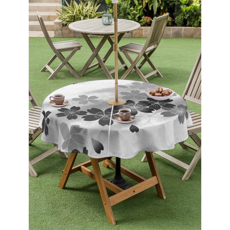 54 round patio table cover with umbrella hole flowers 60x102 Inch Outdoor Tablecloth with Umbrella Hole Zipper Rectangle Pink  Floral Rectangular Tablecloths Outside Waterproof Modern Abstract Art  Flowers
