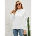 thumbnail image 2 of SWQZVT Womens Mock Neck Puff Long Sleeve Tops Casual Loose Solid Basic T Shirt Button Cuffs Pullovers Shirts Blouse, 2 of 6