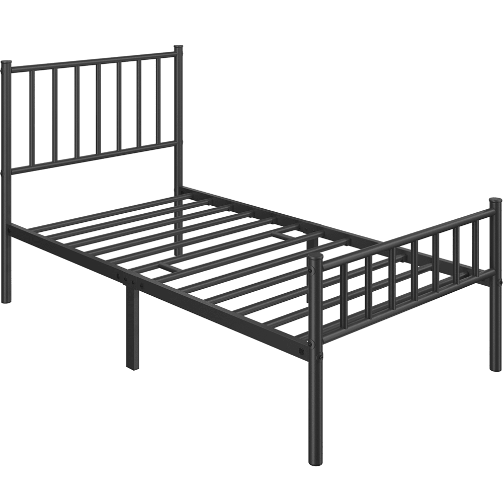 Renwick Twin Size Metal Platform Bed with Headboard, Black