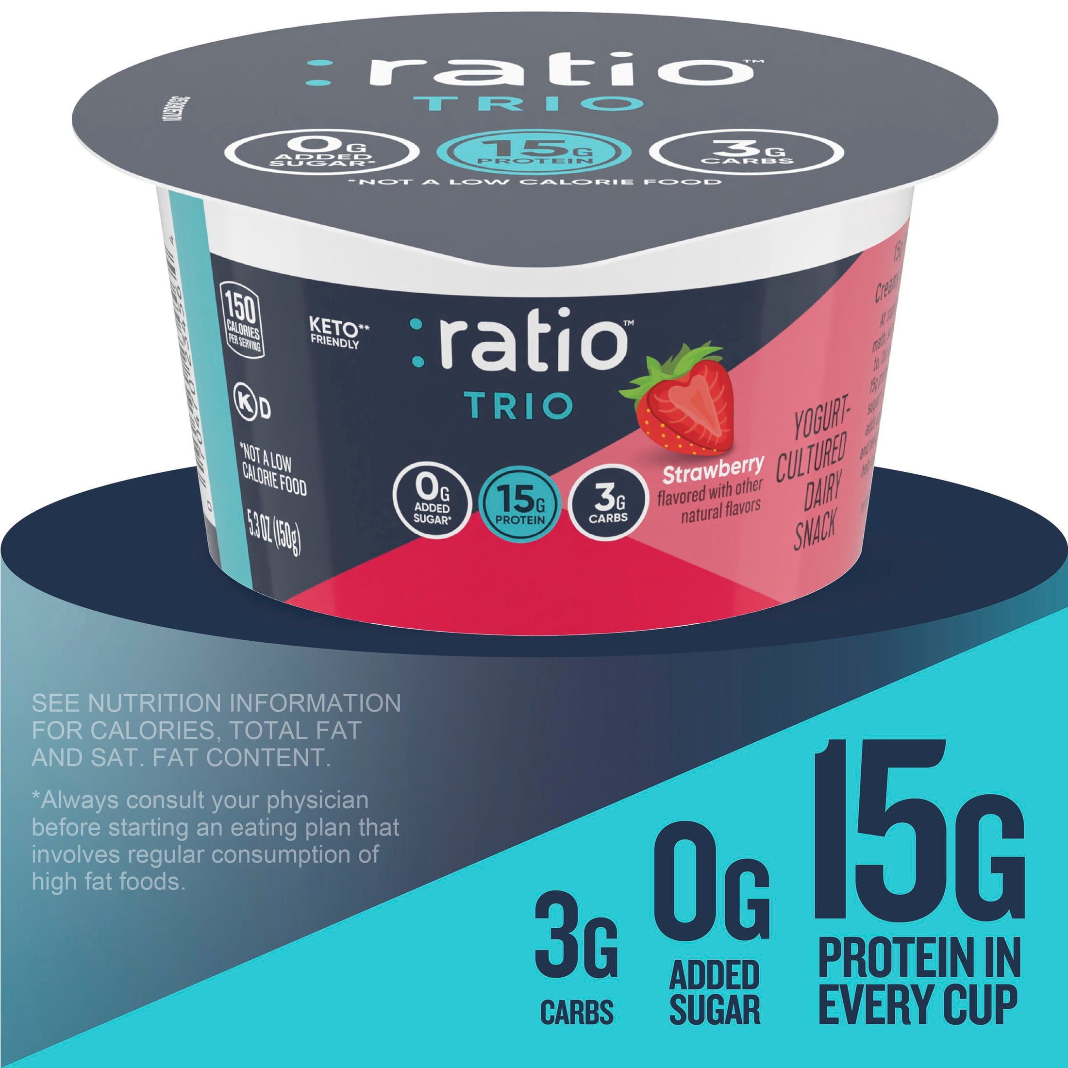 Ratio Trio Yogurt Cultured Dairy Snack, Strawberry, Keto Yogurt Alternative, 5.3 oz