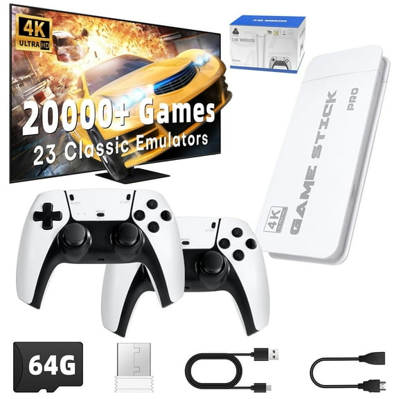 Retro Gaming Console Pro, Retro Game Stick with 4K HDMI, Classic Video Games with 20,000  Games and 23 Emulators, Upgraded Dual 2.4G Wireless Controllers 64GB