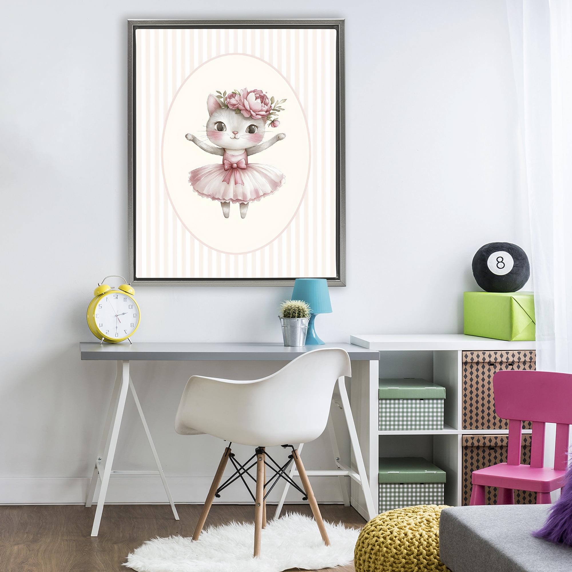 Stupell Industries Nursery Ballerina Cat Striped Gray Framed Floater Canvas Wall Art, design by LSR Design Studio