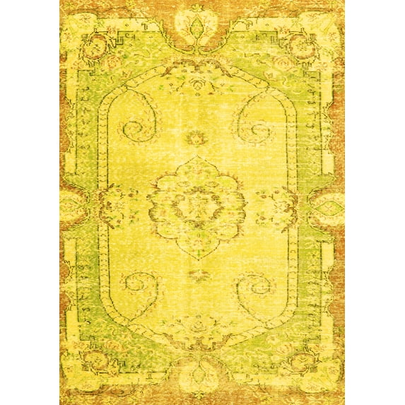Ahgly Company Machine Washable Indoor Rectangle Persian Yellow Traditional Area Rugs, 2' x 5'