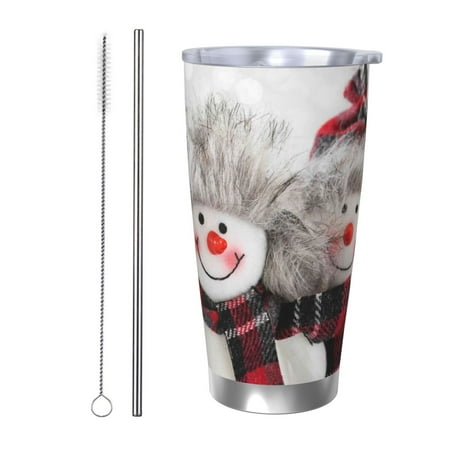 

Susaid Christmas Snowman With Hat Print 20oz Car Cup Insulated Coffee Cup Fully Spill Proof Travel Coffee Mug Stainless Steel Tumbler for Work Home Outdoor Car-Straw Two-piece Set
