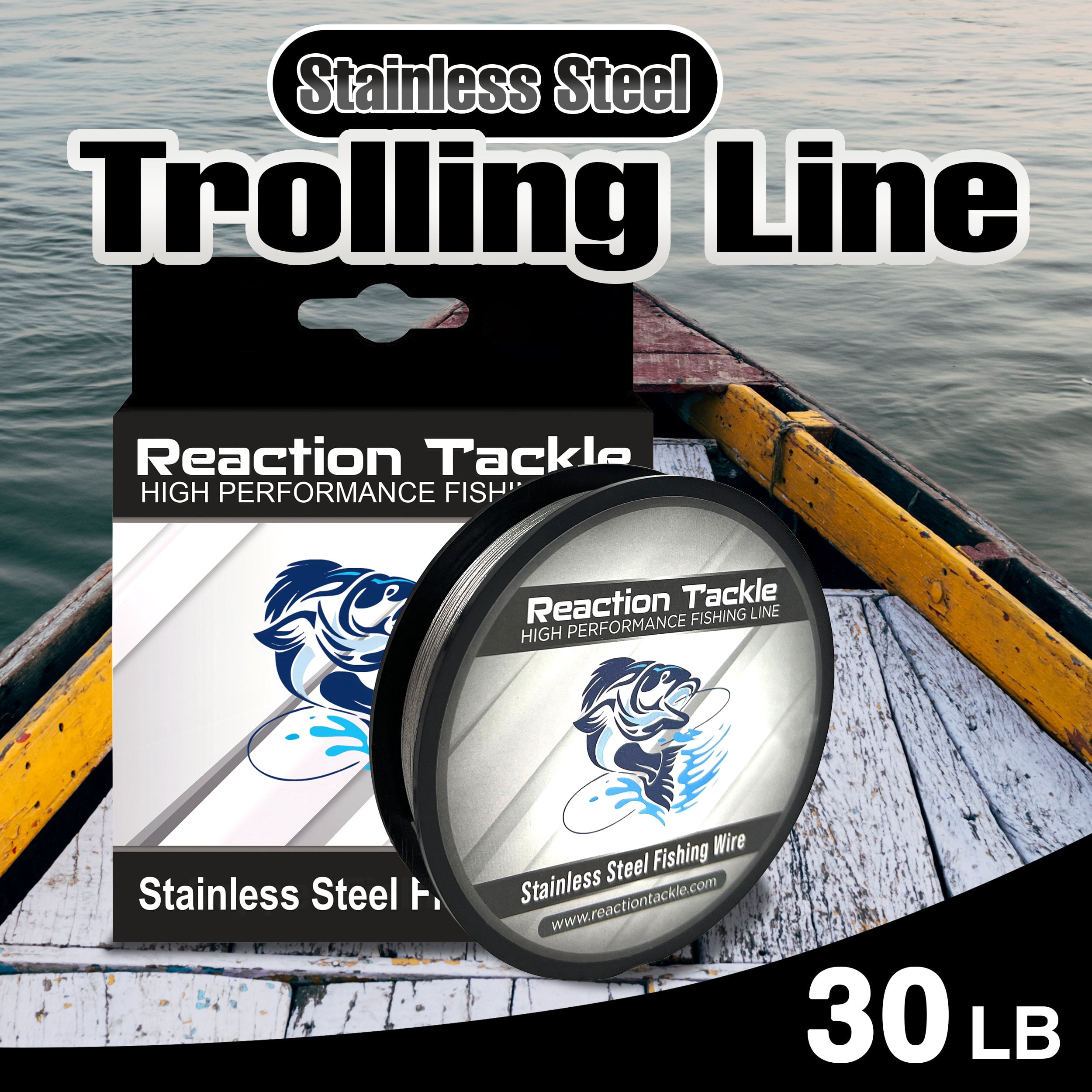 Reaction Tackle Stainless Steel Trolling Line 30LB - Premium Fishing Wire with 40LB+ Breaking Strength 30LB / 1000 foot