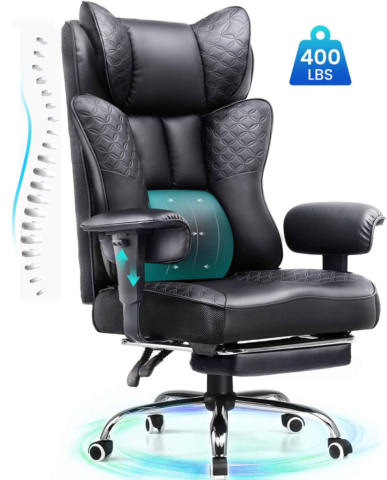CloudRest Pro 400lbs Executive heavy duty office chair, High Back Ergonomic Computer Desk Chairwith Lumbar Back Support,Black