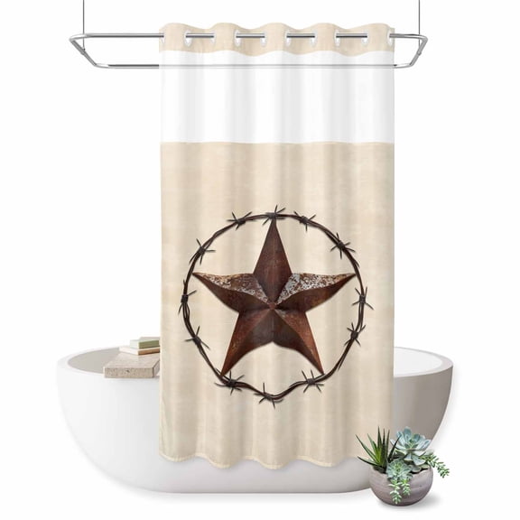 No Hook Shower Curtain with Built-in Rings - West Texas Star Washable Waterproof Fabric Bathroom Curtains for Hotel,Rentals, Stall 54 X 78 Inch , Rustic Country Star