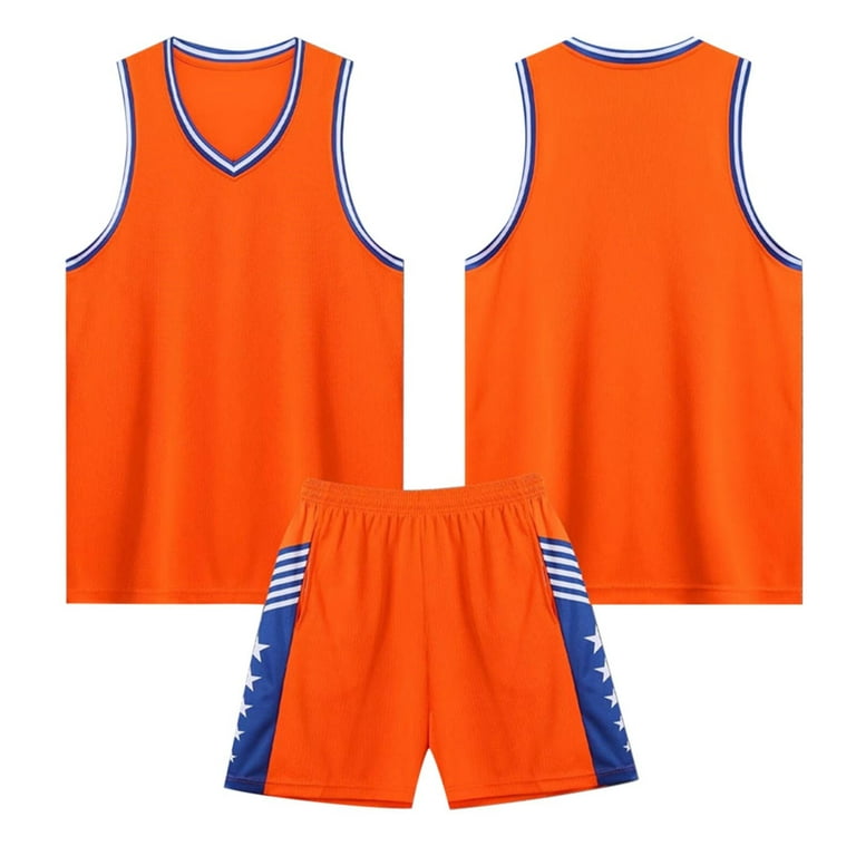 shorts orange and blue basketball jersey