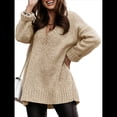 thumbnail image 3 of Suéter Holgado de Mujer, Cuello en V, Larga, Blusa Informal para Otoño e Invierno. Caqui XXXL, 3 of 8