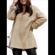 thumbnail image 3 of Suéter Holgado de Mujer, Cuello en V, Larga, Blusa Informal para Otoño e Invierno. Caqui L, 3 of 8