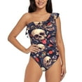 thumbnail image 2 of Picia Skull record rock Pattern Women's One Piece Swimsuits,One Shoulder Swimwear Asymmetric ,Ruffle Monokinis Bathing Suits,High Waisted Flattering Bathing Suits-Medium, 2 of 8