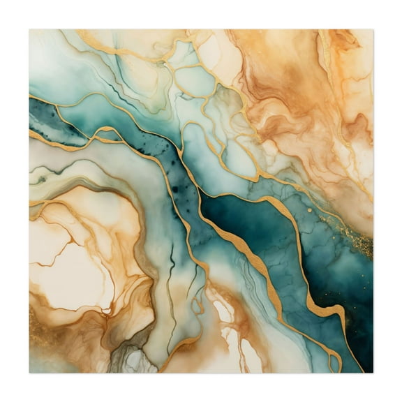 Ink Art Teal Orange - Painting Unframed Wall Art Print 10 x 10 inches