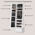 thumbnail image 5 of Skyhill 360°Swivel Jewelry Armoire, 60" Full Length Mirror Cabinet with 3 Rear Shelves, Bottom Drawer, White, 5 of 9