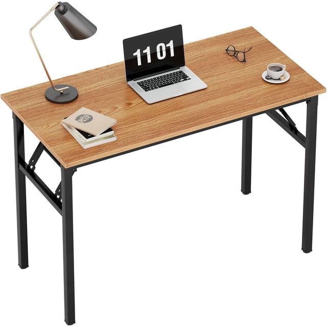Folding Computer Desk Foldable Work Desk Table Writing Desk Folding Home Office Desk No to Assemble Teak&