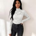 thumbnail image 7 of WULMLEO Womens Long Sleeve Sheer Lace Top Mock Neck Slim Floral Fall Pullover White S, 7 of 7