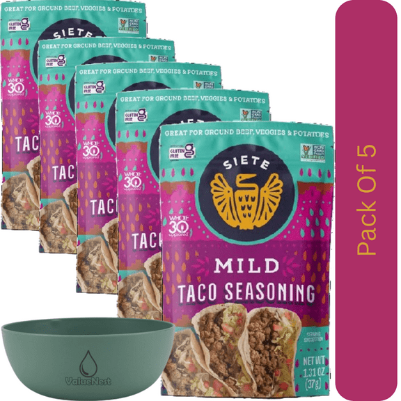 Siete Mexican Style Mild Taco Seasoning 1.31 oz Packet With Olive Green Bowl By ValueNest