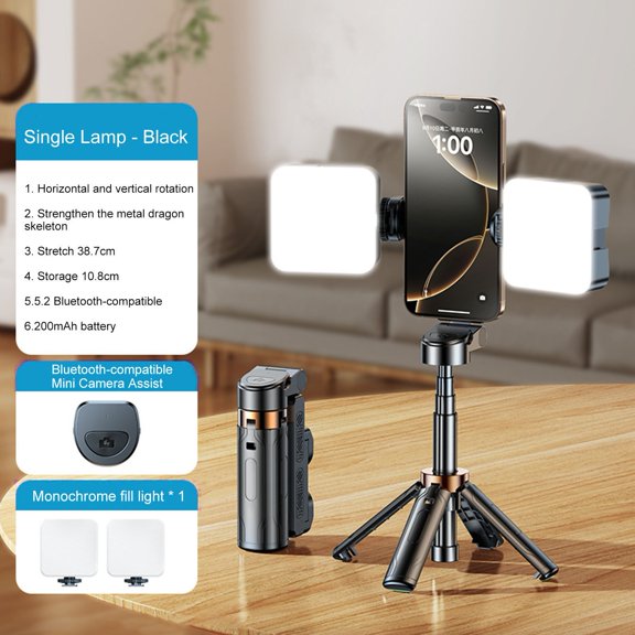ZenCart Selfie Stick Quadrat with Remote Control 360 Degree Rotation Bluetooth-compatible 5.0 Height Adjustable Selfies Vlogs Stick