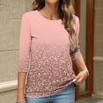 thumbnail image 4 of Gradient Women 3/4 Sleeve Shirts Summer Crewneck Tunic Top Fashion Going Out Basic Tee Shirt Blouse, 4 of 6