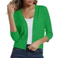 thumbnail image 5 of Womens Casual Lightweight Cardigans New Women's Cropped Cardigan 3/4 Sleeve Open Front Basic Knitted Sweater Soft Lightweight Knitted Tops Green L, 5 of 7
