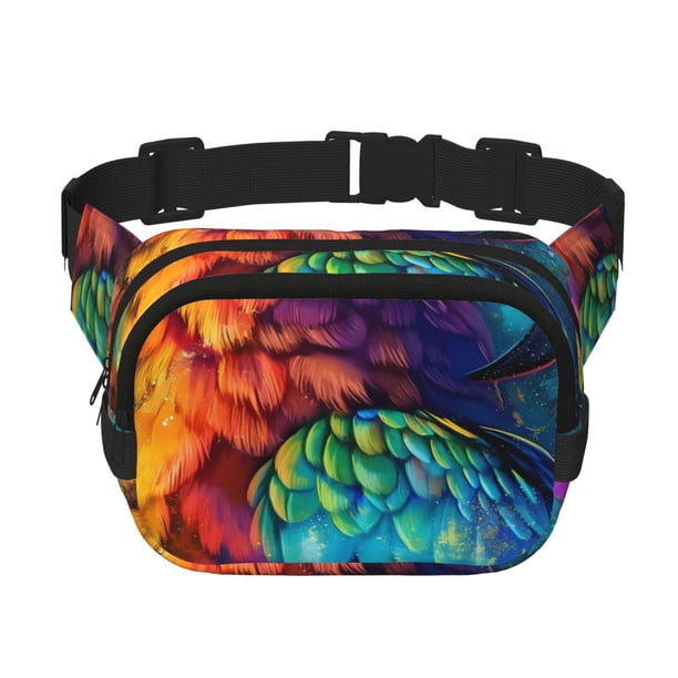 Fotbe Colorful Parrot Jungle Dream Cangurera Cuadrada con Estampado de Doble Capa, Bolsa de Cintura Ajustable Mini para Hombres y Mujeres