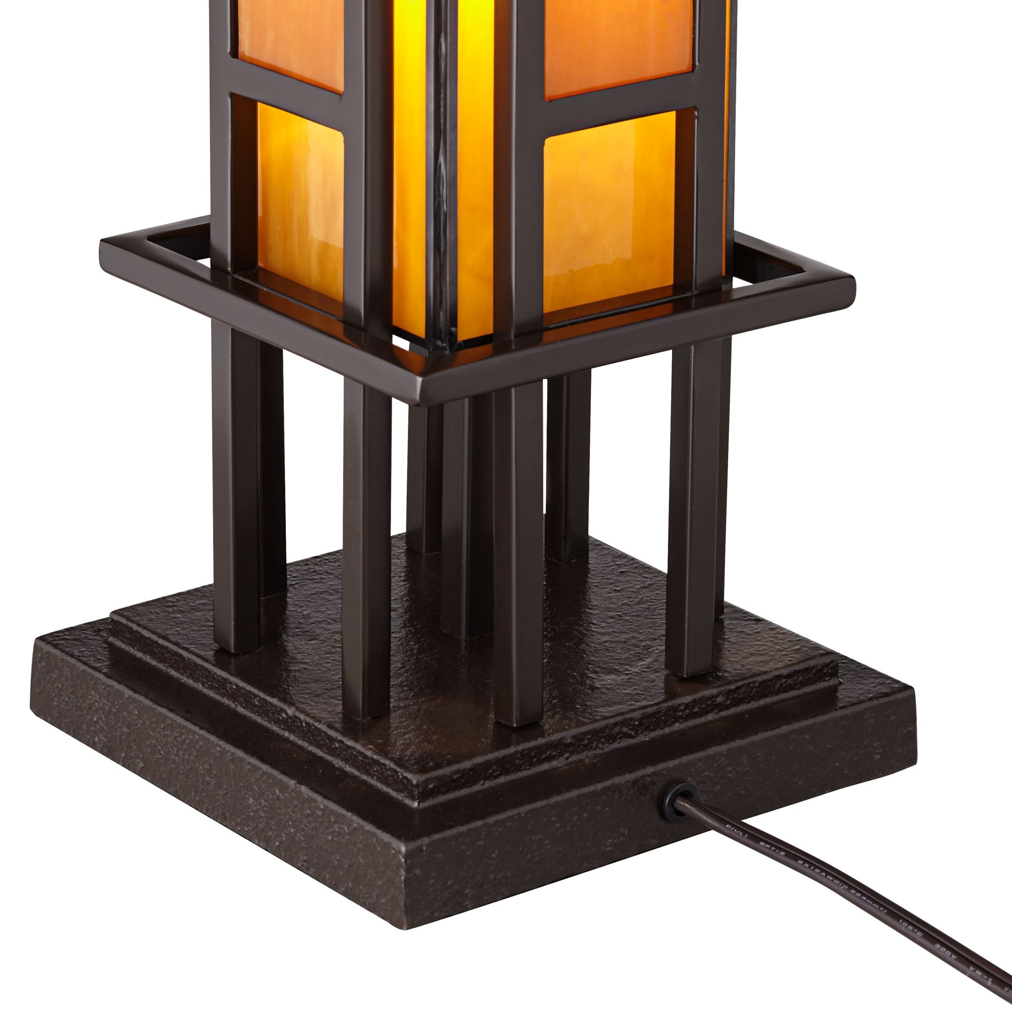 Robert Louis Tiffany Prairie Mission Accent Table Lamp 20" High Bronze Geometric Metal Amber Stained Glass for Bedroom Living Room Bedside Nightstand