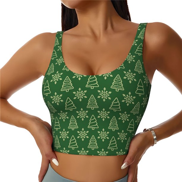 Balery Christmas (2) Sujetadores deportivos con espalda cruzada para mujer, acolchados, sin costuras, de alto impacto, ideales para yoga, gimnasio, entrenamiento y fitness.-XX-Large