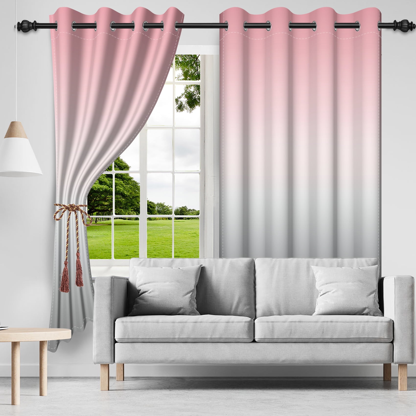 SUNOLIFE Pink Gray Gradien Blackout Curtains 2 Panels 63 Inch Ombre Darkening Window Curtainsfor Living Room Bedroom