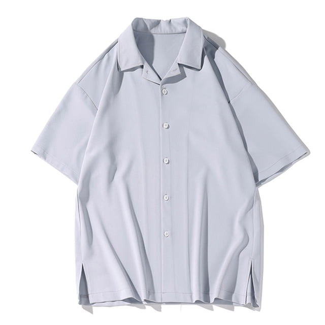 Camisetas Elvqul de Hombre Gris Economicas Manga Corta Botones Liso Solapa