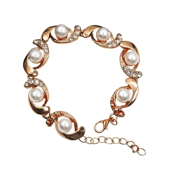 Circular Diamond Pearl Bracelet Rhinestone Pearl Bracelet Jewelry Charm Bracelet Birthday Surprise Gift for Woman Girls Flash Diamond Multi Layer Elastic Bracelet for Women (Gold )