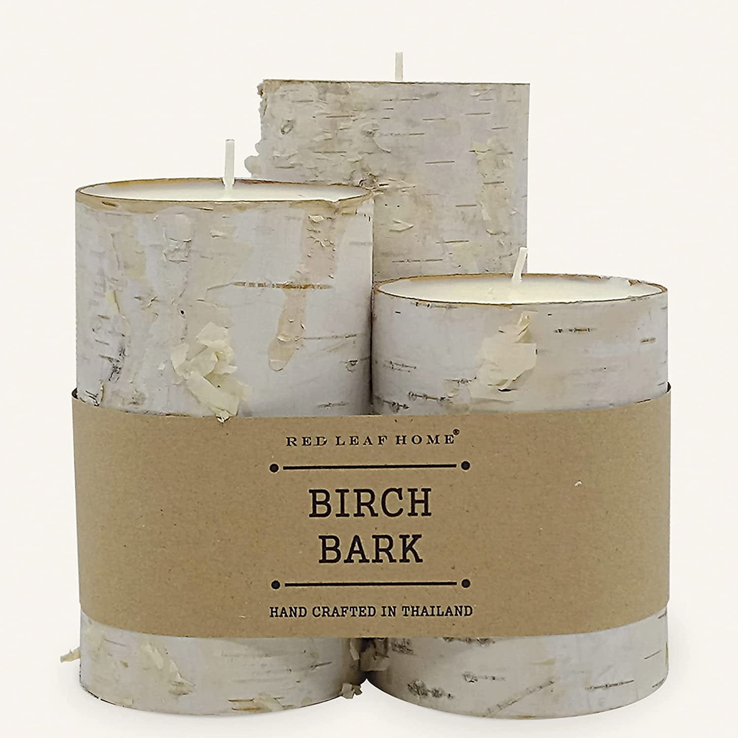 Red Leaf Home, Natural Birch Pillar Candle Set With Real Bark 3x4