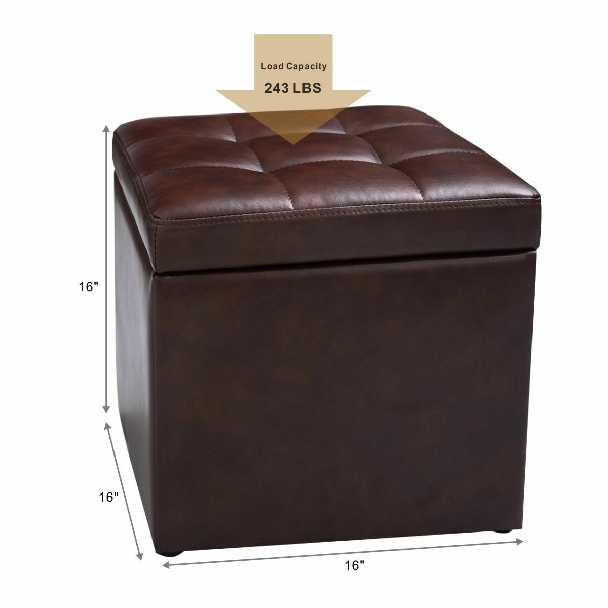 Costway 16''Cube Ottoman Pouffe Storage Box Lounge Seat Footstools with Hinge Top Red Brown