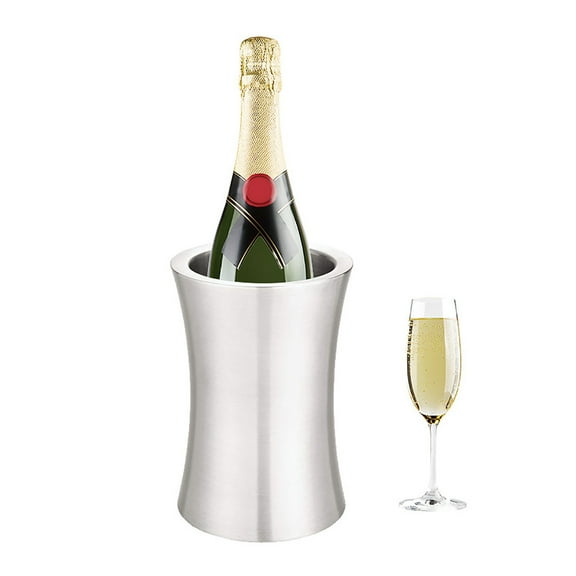 Ikohbadg Wine Chiller Bucket, Double Wall Wine Cooler, Single Bottle Wine Chillers for Bottles, White Wine Bucket & Champagne Chiller, Champagne Bucket, Stainless Steel Drink Cooler, Silver