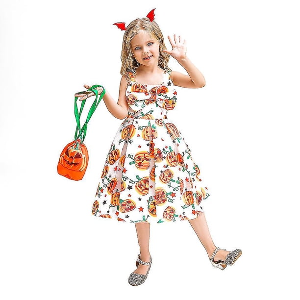 Vestido sin mangas de calabaza para niñas, gala de Halloween para niños
