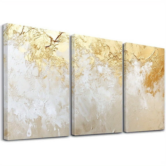 3pcs Framed Golden Wall Art, Abstract Canvas Print Wall Painting, White Poster, Texture Decorative Artwork, Gradient Room Aesthetic, Luxury Wall Decor, Art Prints, Home Decor, Posters, Ideal Gift, F