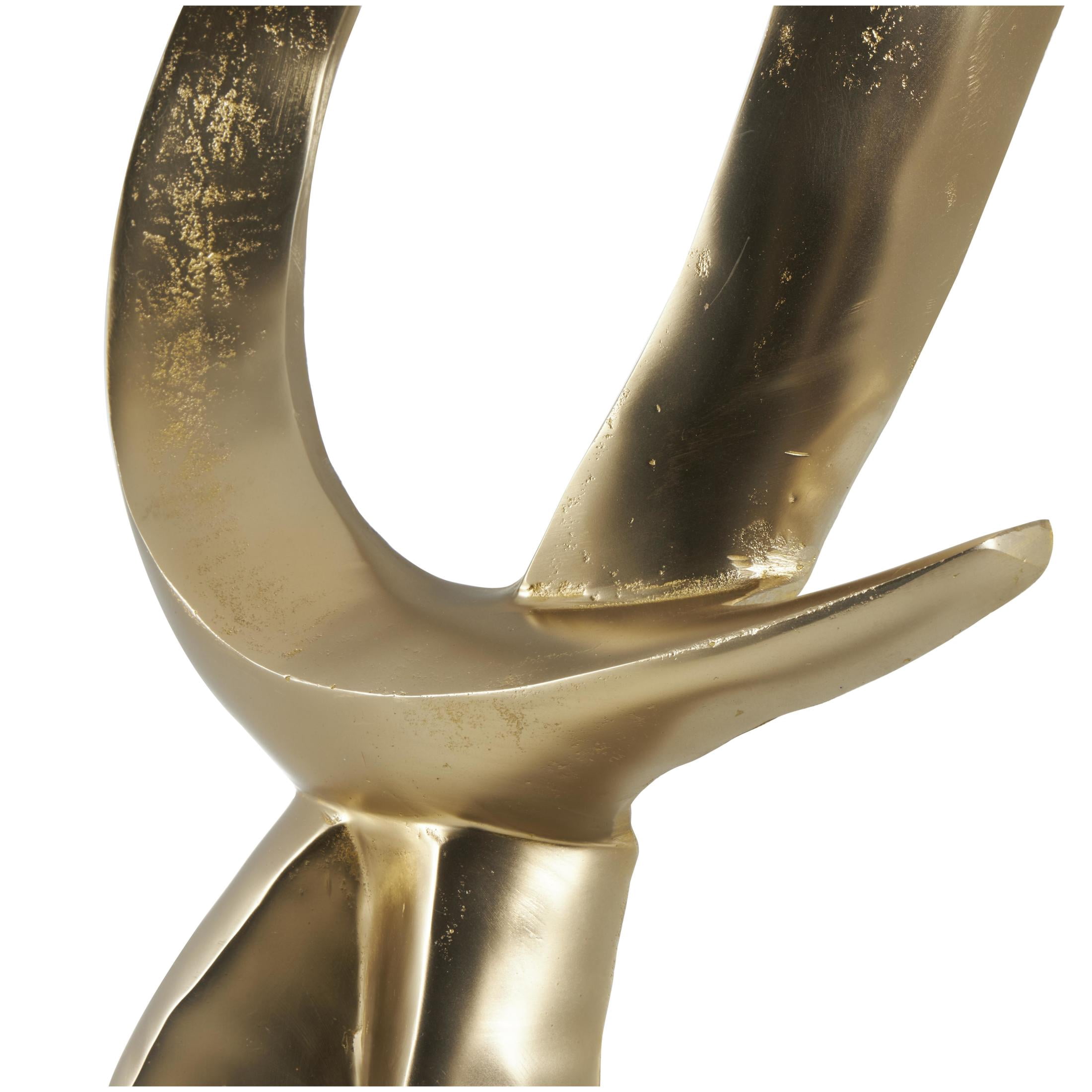 22" x 62" Gold Aluminum Metal Tall Looped Floor Abstract Sculpture with Black Marble Base, by DecMode