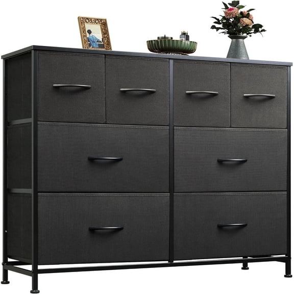 Nextay 8-Drawer Wide Dresser for Bedroom, Large Fabric Storage Tower for Living Room, Closet & Entryway Organization,Black
