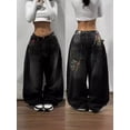 thumbnail image 2 of Y2K nueva moda de gran tamaño con estampado de calavera pantalones vaqueros holgados mujeres ropa de calle Vintage gótico Popular Casual pantalones de pierna ancha de cintura alta, 2 of 4