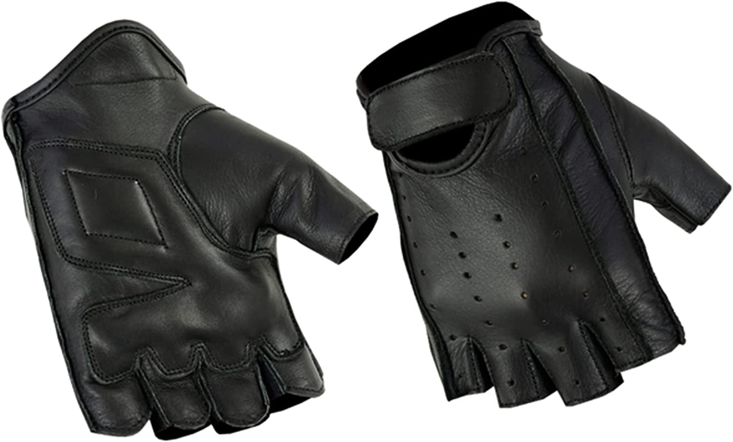Daniel Smart Men’s Leather Gloves – Naked Cow Leather - Fingerless Motorcycle Gloves with Perforated action and Leather Palm