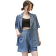 thumbnail image 4 of 2023 verano en stock foto Nuevo traje suelto de manga corta + pantalones cortos de pierna ancha traje de moda para mujer traje de dos piezas, 4 of 4
