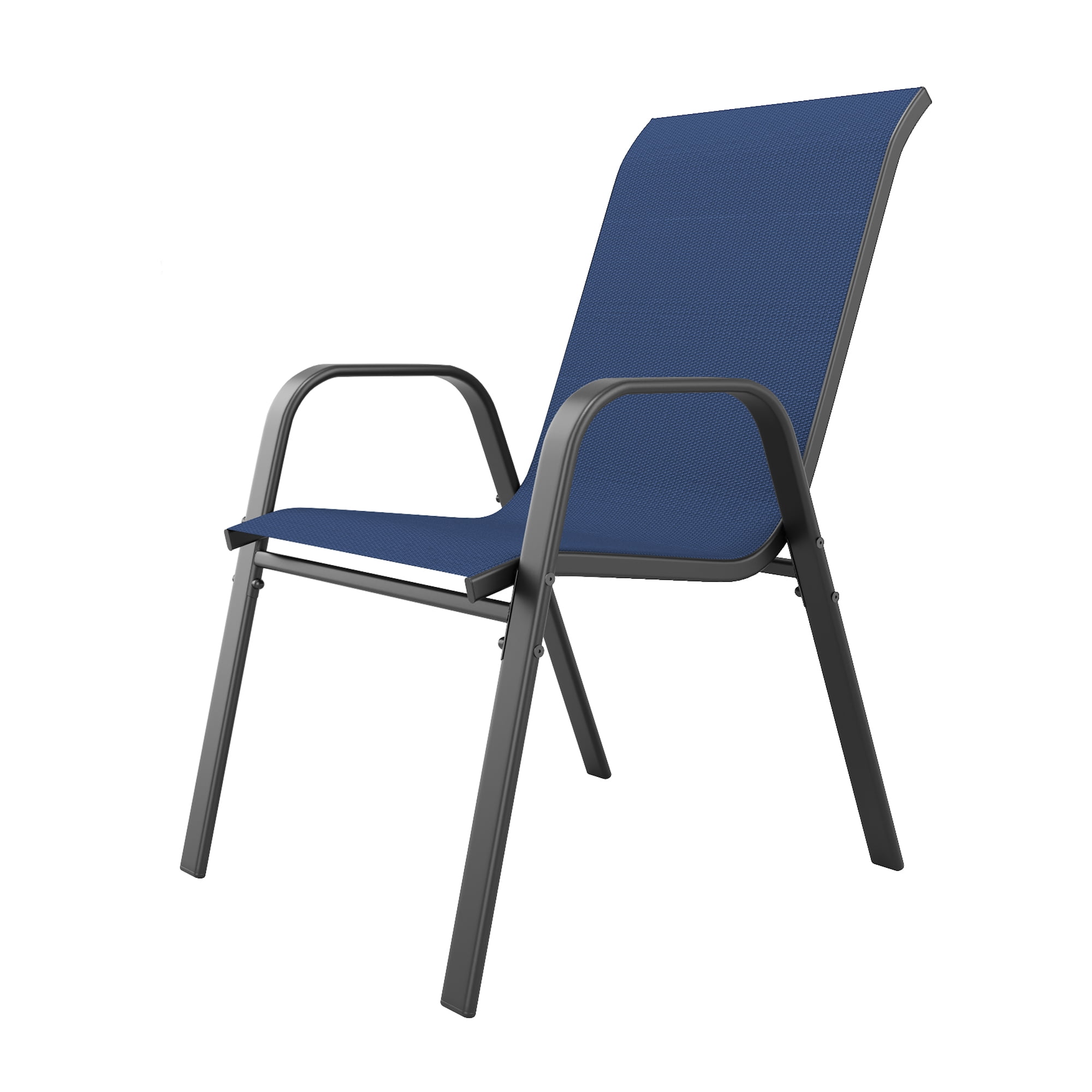 4-Piece Outdoor Dining Chair 4-Piece Set with Wide Ergonomic Seat, 350 lb Capacity Heavy Duty Metal Frame, Waterproof Teslin Fabric & Rust-Resistant for Patio Restaurant, Navy Blue