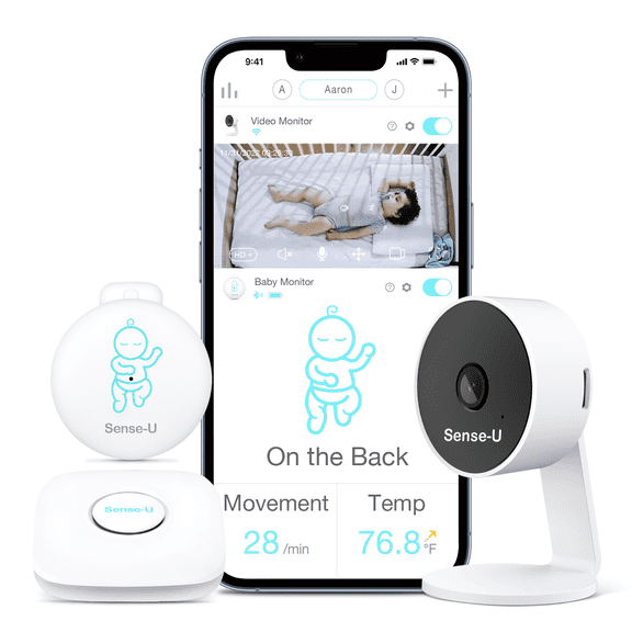 Sense-U Smart Baby Monitor 3 Camera, Audio, Video Baby Monitor That Notifies You for No Abdominal Movement, Rollover, High/Low Temperatures, Detected Motion, with Night Vision, 2-Way Talk, Long Range