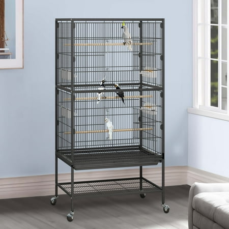 Dextrus 52" Large Rolling Metal Bird Cage,Metal Flight Cage with Rolling Stand for Large Canary, Finch, Parrotlet, Pigeons, African Grey Quaker