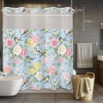 thumbnail image 3 of Spring No Hook Shower Curtain with Snap in Liner Blue Traditional Flowers Birds Branches Ethnic Style Waterproof Bathroom Shower Curtain with See Through Top Window for Bathtub 72" x 78", 3 of 9