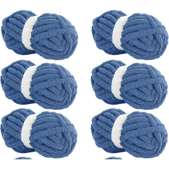 6pack Chunky Chenille Yarn for Blanket, Super Bulky Soft Thick Fluffy Jumbo Giant Washable Polyester Big Yarn for Hand Knitting Extreme DIY Arm Knitting Throw Rugs Pillow